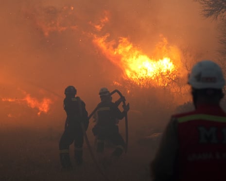 Firefighters are combating a wildfire that started in an agricultural area and spread to the forest in Ildir neighbourhood of Cesme district, Izmir, Turkey.