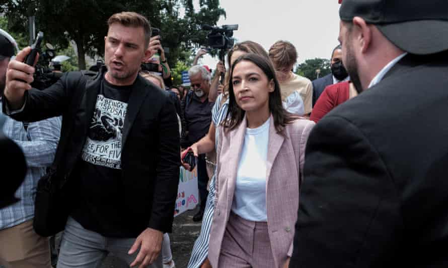 Alexandria Ocasio-Cortez at a protest on Friday.