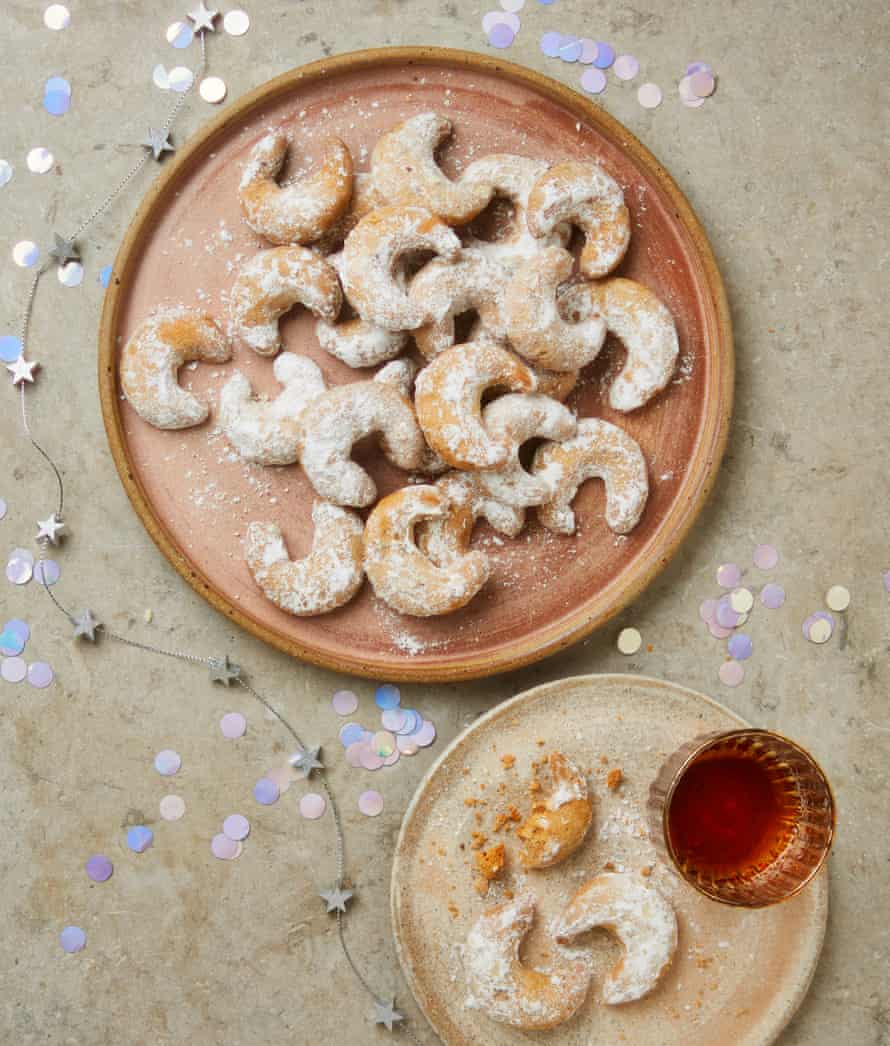 Yotam Ottolenghi's festive vanilla and hazelnut kipferl with cocoa nibs.