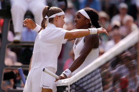 Karolina Muchova embraces Coco Gauff at the net after an epic final set.