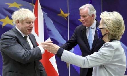 Michel Barnier with Boris Johnson and Ursula von der Leyen, Brussels, 2020.