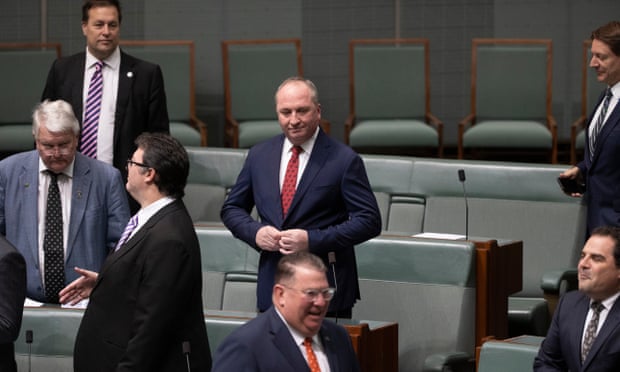 Barnaby Joyce with his National Party colleagues in the House of Representatives this morning