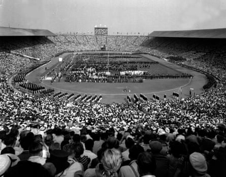 The opening ceremony of the 1948 Olympic Games at Wembley Stadium, London.