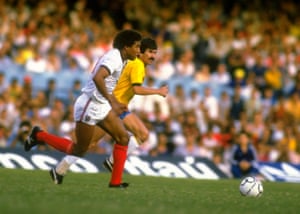 John Barnes runs at Brazil at the Maracana Stadium in Rio de Janeiro.