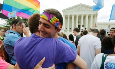 Equal rights supporters celebrate after the supreme court ruled that the US constitution provides same-sex couples the right to marry, on 26 June 2015 in Washington DC.