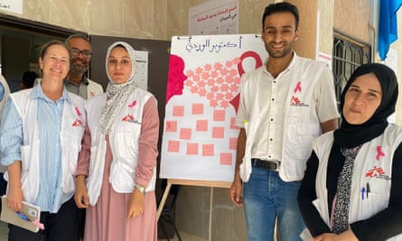 Australian health worker Sally Stevenson (left) with Médecins Sans Frontières colleagues at the Al Heker Primary health care clinic in Gaza.