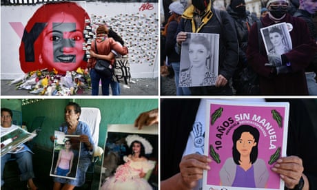 a composite of a mural or other people holding pictures of the four women