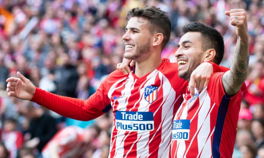 Atlético Madrid players Lucas Hernandez and Angel Correa