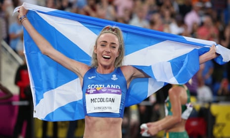 Eilish McColgan celebrates after winning the women’s 10,000m – the event her mother Liz won at the 1986 and 1990 Commonwealth Games.