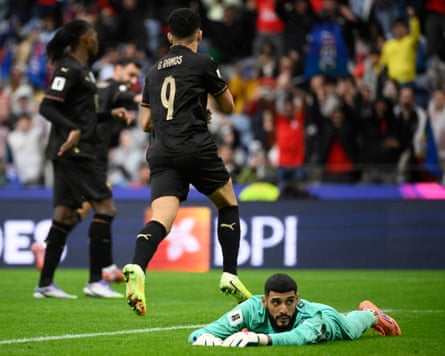 Armenia goalkeeper Henri Avagyan lies chest-down connected nan turf aft Bruno Fernandes scores Portugal’s sixth goal.