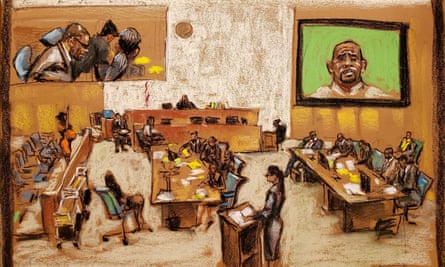 Jerhonda Pace takes the oath at Brooklyn’s federal district court, in a courtroom sketch.