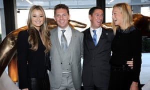 Property developers Nick and Christian Candy with their wives Holly, left, and Emily, at the opening dinner for One Hyde Park. 