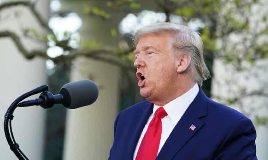 US President Donald Trump speaks during the daily briefing on the novel coronavirus, Covid-19, in the Rose Garden of the White House in Washington, DC, on 30 March, 2020.