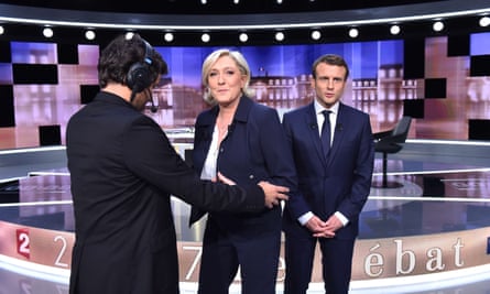 Marine Le Pen and Emmanuel Macron prepare for a live TV debate, May 2017.