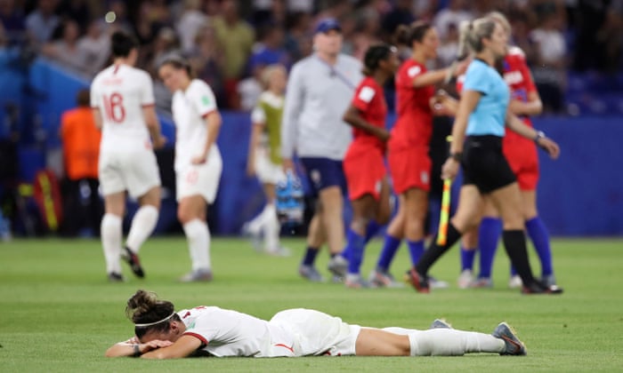England’s Lucy Bronze looks dejected after the match.