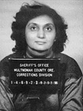 Ma Anand Sheela of the Rajneesh sect poses for a mugshot in Mulnomah County, Oregon in 1985.