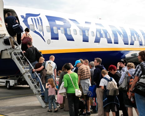 Passengers boarding Ryanair plane