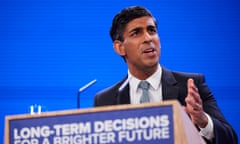 Prime minister Rishi Sunak making his keynote speech on the final day of the annual Conservative party conference in Manchester.