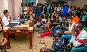 Diane Rwigara gives a press conference after announcing her plans to run for president