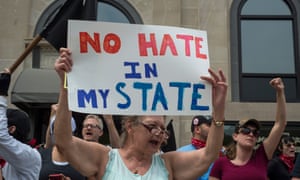 Cathi Lyninger of Louisville protests against the neo-Nazis in Pikeville