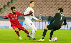 Mohamed Salah nutmegs Midtjylland goalkeeper Jesper Hansen to give Liverpool the lead after 55 seconds of the match.