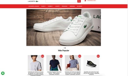 A fake website claiming to offer Lacoste products