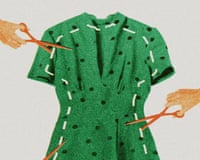 Green dress with dashed cut lines and scissors cutting around the silhouette