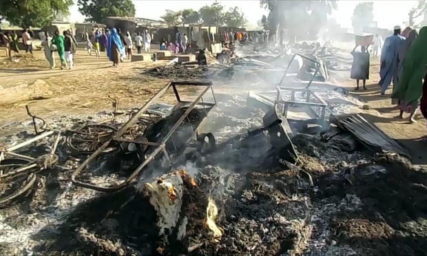 The aftermath of an attack by Boko Haram fighters in north-east Nigeria