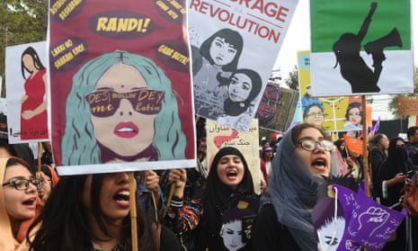 Pakistani women march on International Women’s Day in Lahore on 8 March 2019.