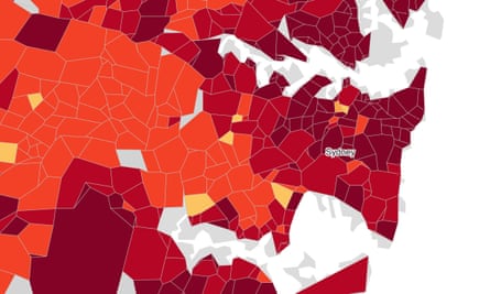A map of Sydney showing gentrification by suburb