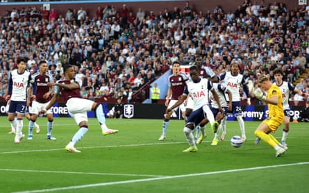 Ezri Konsa pounces to give Aston Villa the lead.