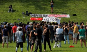 Local activists and community members gather on the one-year anniversary of the death of Heather Heyer during the white-nationalist rally in Charlottesville Virginia.