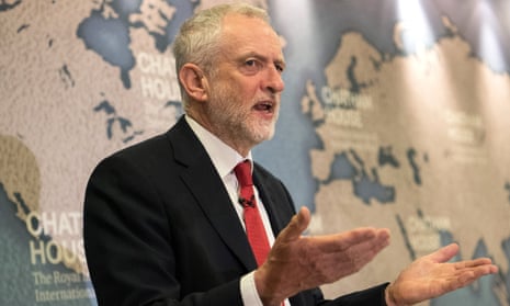 Labour leader Jeremy Corbyn gestures as he outlines his party’s defence and foreign policies at Chatham House.
