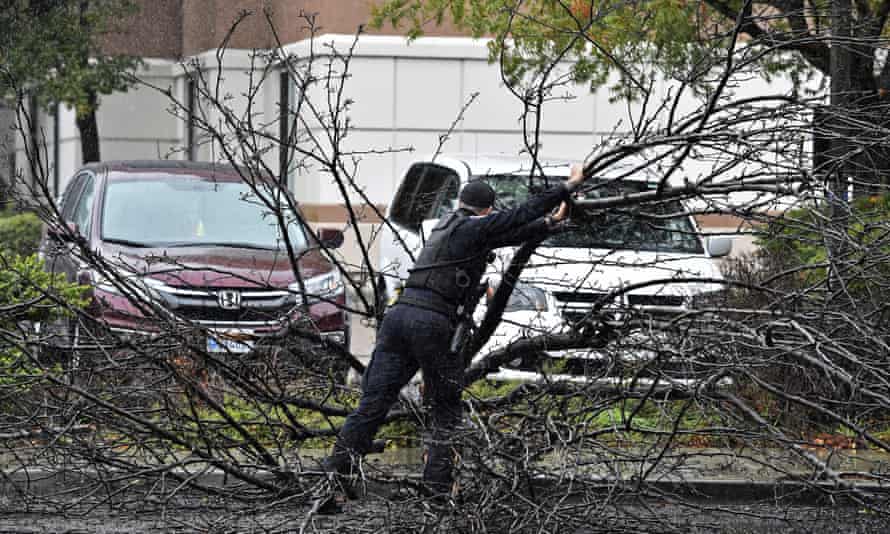 Downed trees blocked roads in the San Francisco Bay area.