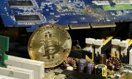 a bitcoin on a motherboard