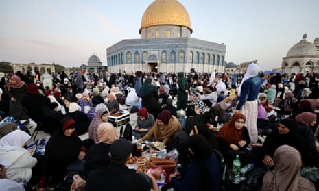 Thousands of Muslims gather to pray for Laylat-al-Qadr (Night of Power) after breaking their fasts during Ramadan at al-Aqsa mosque in Jerusalem last year