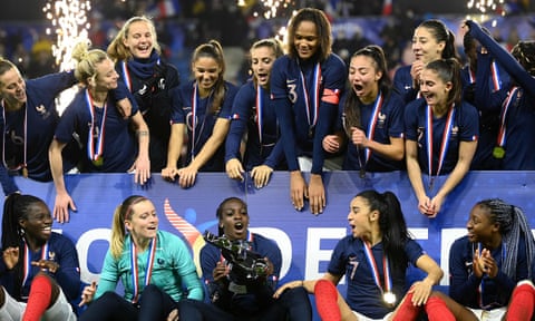 France celebrate after winning the February’s Tournoi de France, where they beat all of Brazil, the Netherlands and Finland.