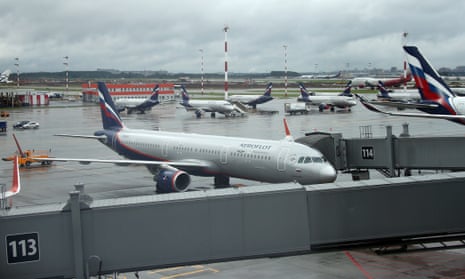 Aeroflot passenger aircraft outside Terminal B at the Sheremetyevo International Airport near Moscow during the coronavirus pandemic.