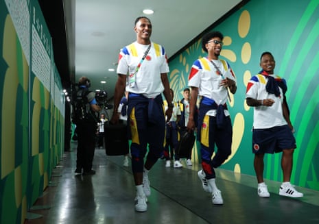 Colombian players make their way to the changrooms.