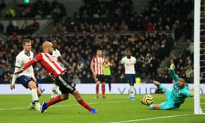 David McGoldrick of Sheffield United scores a goal which is then disallowed following a VAR check.