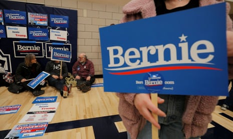 Bernie Sanders signs in Des Moines. An informal Guardian survey showed Sanders, Buttigieg and Warren making strong showings, and Amy Klobuchar exceeding expectations.