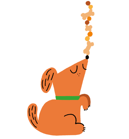 illustration of a dog balancing treats