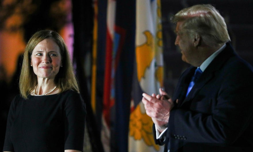 Amy Coney Barrett is sworn in as a supreme court justice in October 2020.