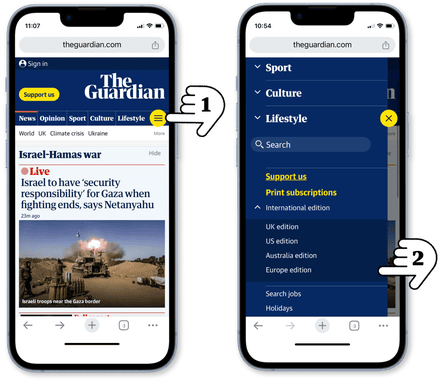 Tap the menu button on the top right of the screen, then choose between the five editions listed.