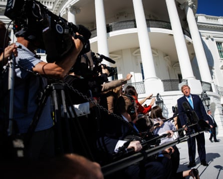 Trump and the press pack at the White House.