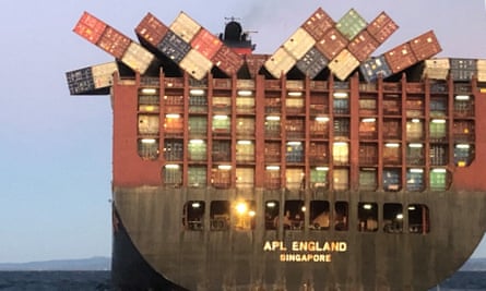 The APL England cargo ship lost 40 containers in rough seas off the NSW coast.