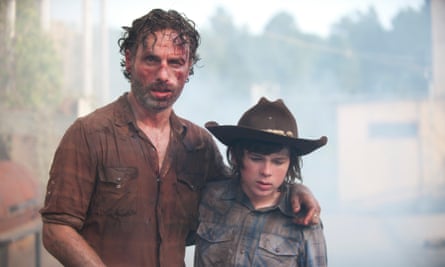 Lincoln as Rick Grimes with Chandler Riggs as Carl Grimes in The Walking Dead.
