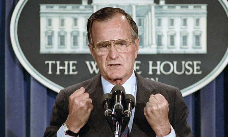 George HW Bush during a news conference at the White House in 1989.