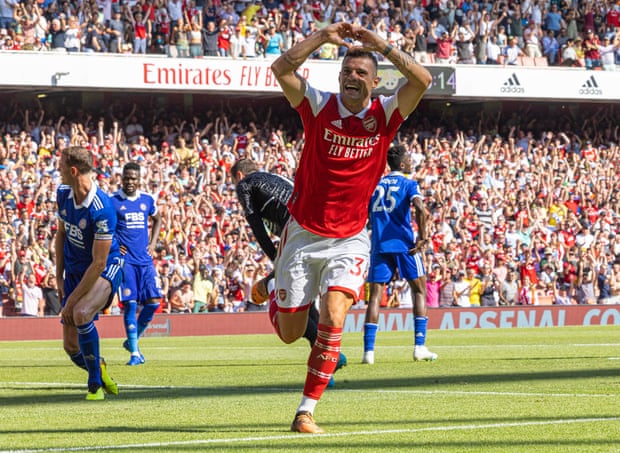 Granit Xhaka tras marcar ante el Leicester el pasado fin de semana.