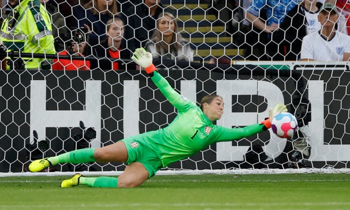 England goalkeeper Mary Erbs shot from Sweden's Stena Plakstenius.